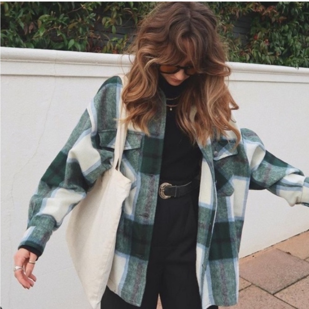 ZARA Green Plaid Overshirt Shacket